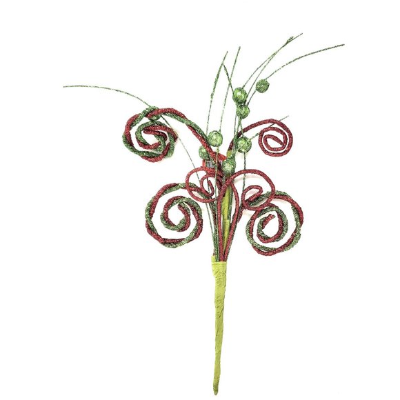 Twisted Twirl Red and Green Glitter Picks Vase Fill Decor (Set of 2) - Picture 2 of 2